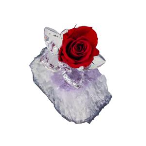 BELLISSIMA PIETRA IN AMETISTA CON UNA ROSA STABILIZZATA E GOCCE DI CRISTALLO. AMETYST. 21.291.ROSSO