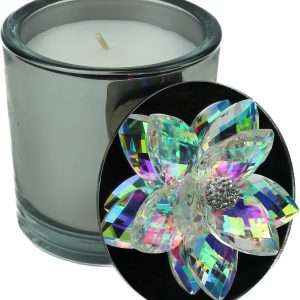 CANDELA IN VETRO A SPECCHIO CON TAPPO ARRICCHITO DA GOCCE IN CRISTALLO. MIRROR. 22.244